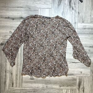 Susan Lucci Women's Tan Animal Print Semi Sheer Long Sleeve Tunic Blouse Large